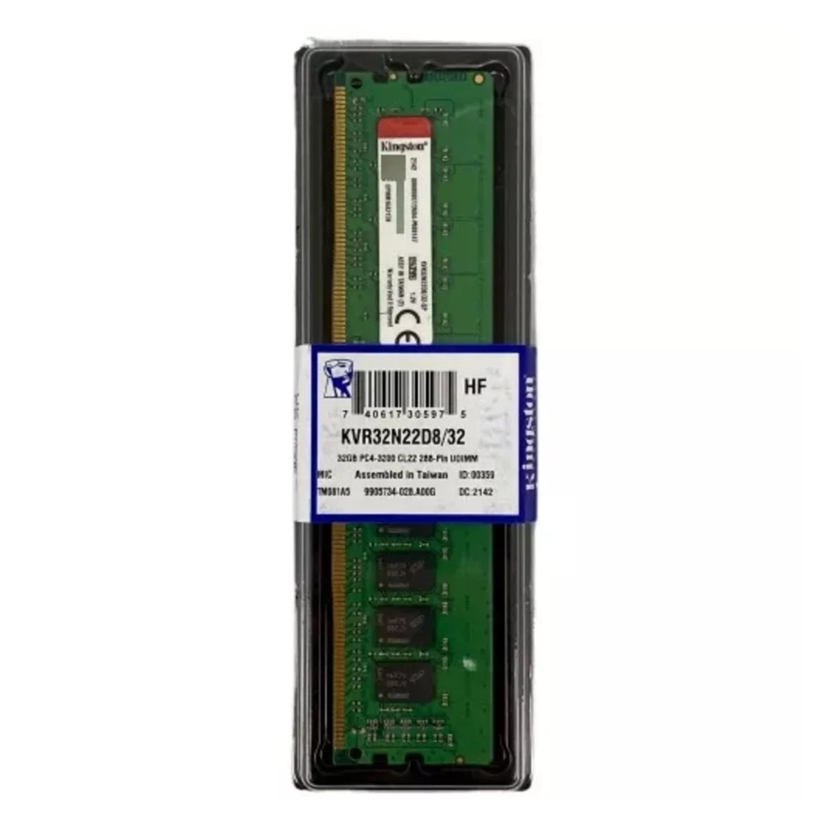 Memoria Ram UDIMM KINGSTON KVR 32GB DDR4 3200MHz CL22 1.20V Single Negro